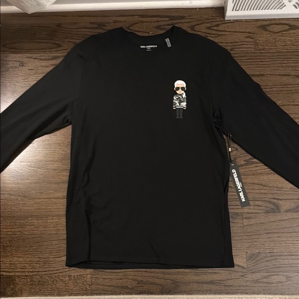 Karl Lagerfeld Black Long Sleeve Tee with Iconic Graphic